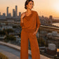 Ensemble pour femme : haut à col en bénitier et pantalon large