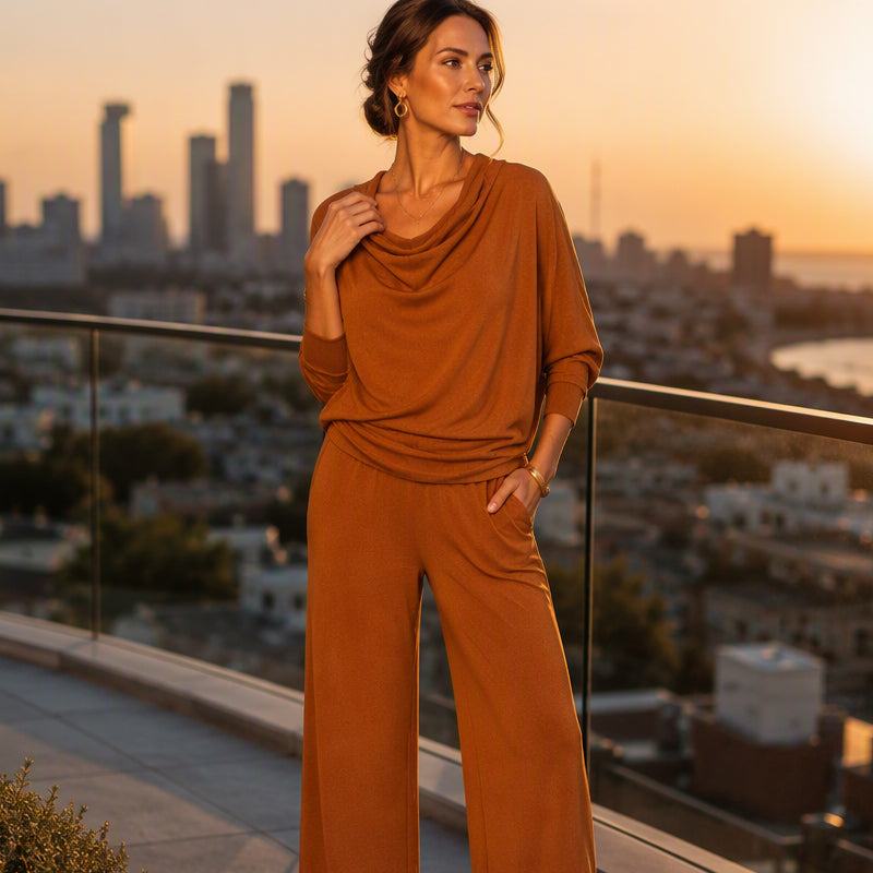 Ensemble pour femme : haut à col en bénitier et pantalon large