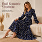 Robe femme à motif floral, col en V, taille smockée et volants