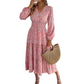 Robe femme à motif floral, col en V, taille smockée et volants