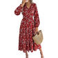 Robe femme à motif floral, col en V, taille smockée et volants