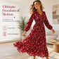 Robe femme à motif floral, col en V, taille smockée et volants