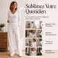 Ensemble pour femme : haut à col V à manches longues et pantalon à jambes larges