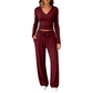 Ensemble pour femme : haut à col V à manches longues et pantalon à jambes larges