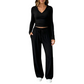 Ensemble pour femme : haut à col V à manches longues et pantalon à jambes larges