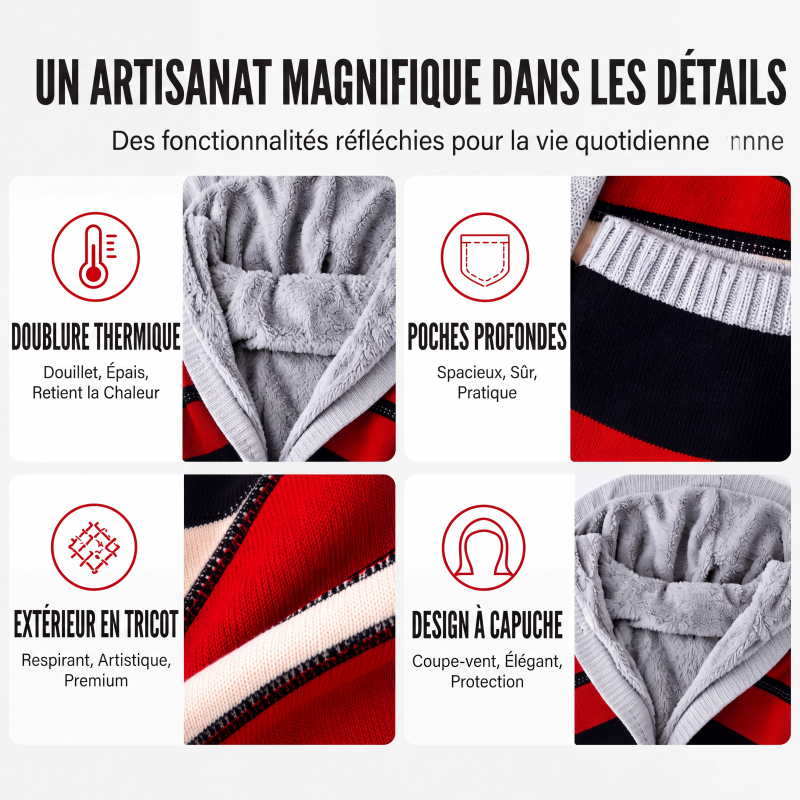 Cardigan en tricot à capuche doublé de peluche pour femme