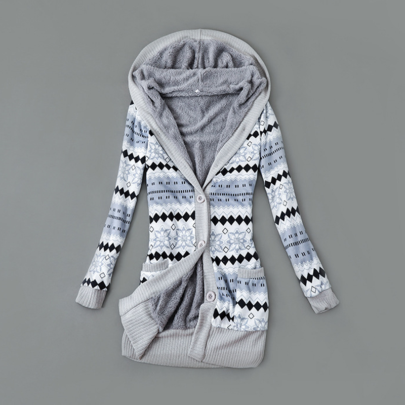 Cardigan en tricot à capuche doublé de peluche pour femme