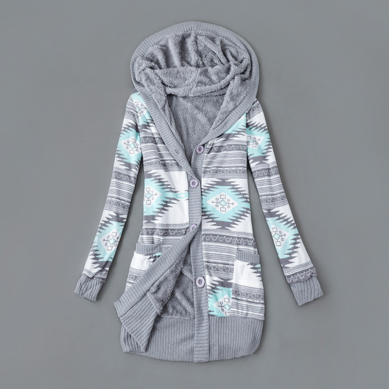 Cardigan en tricot à capuche doublé de peluche pour femme