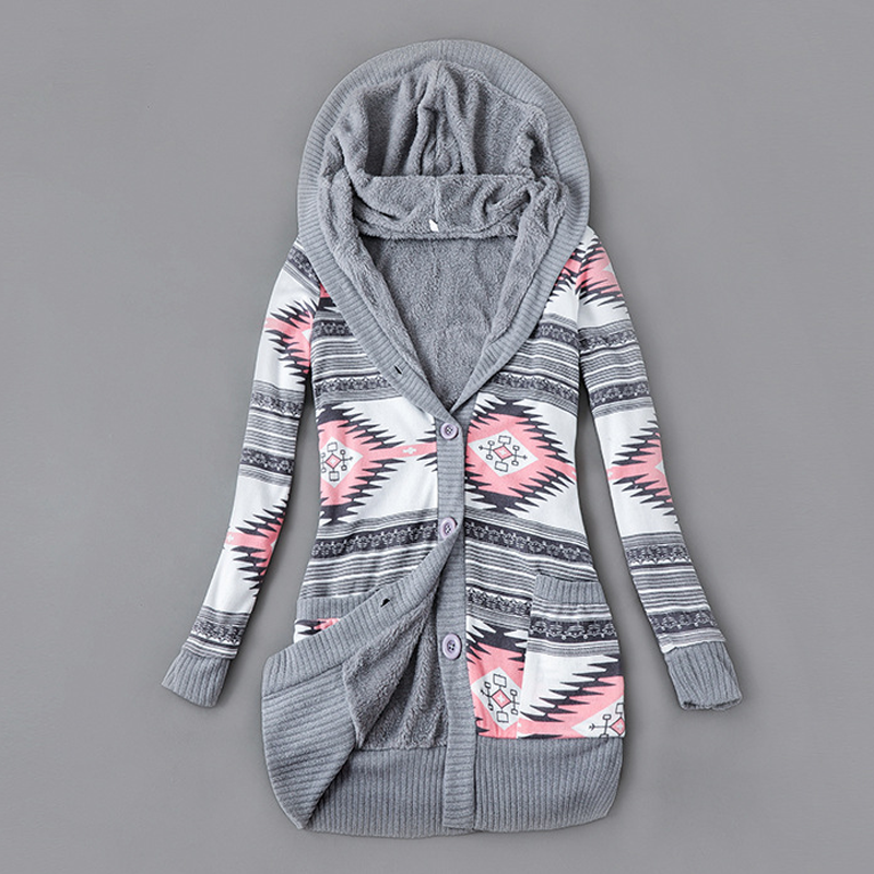 Cardigan en tricot à capuche doublé de peluche pour femme