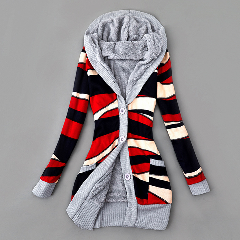 Cardigan en tricot à capuche doublé de peluche pour femme