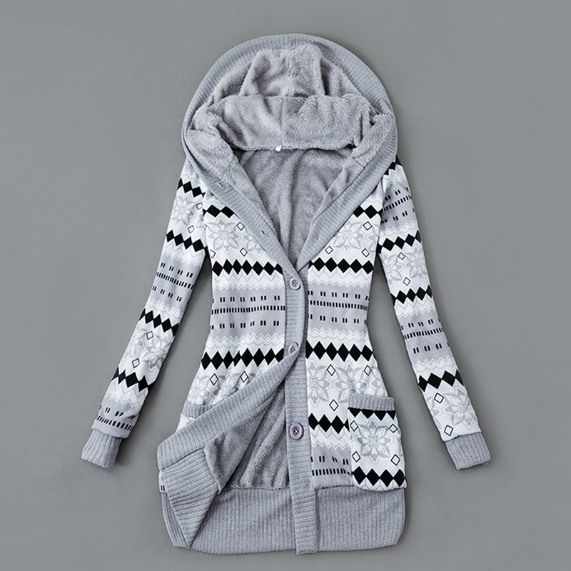 Cardigan en tricot à capuche doublé de peluche pour femme