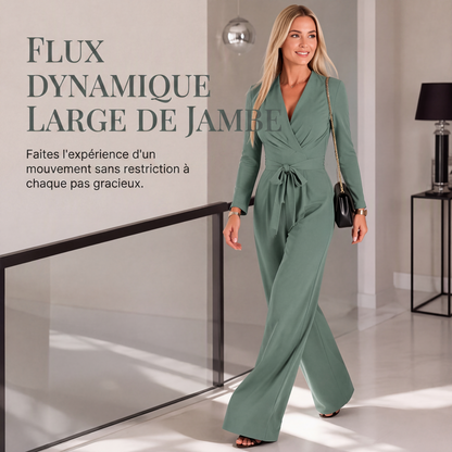 Combinaison à manches longues et col V pour femme avec ceinture