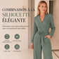 Combinaison à manches longues et col V pour femme avec ceinture