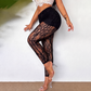 Pantalon pour femme en maille de dentelle transparente et sexy