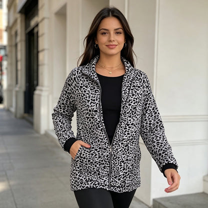 Veste à imprimé léopard zippée pour femme