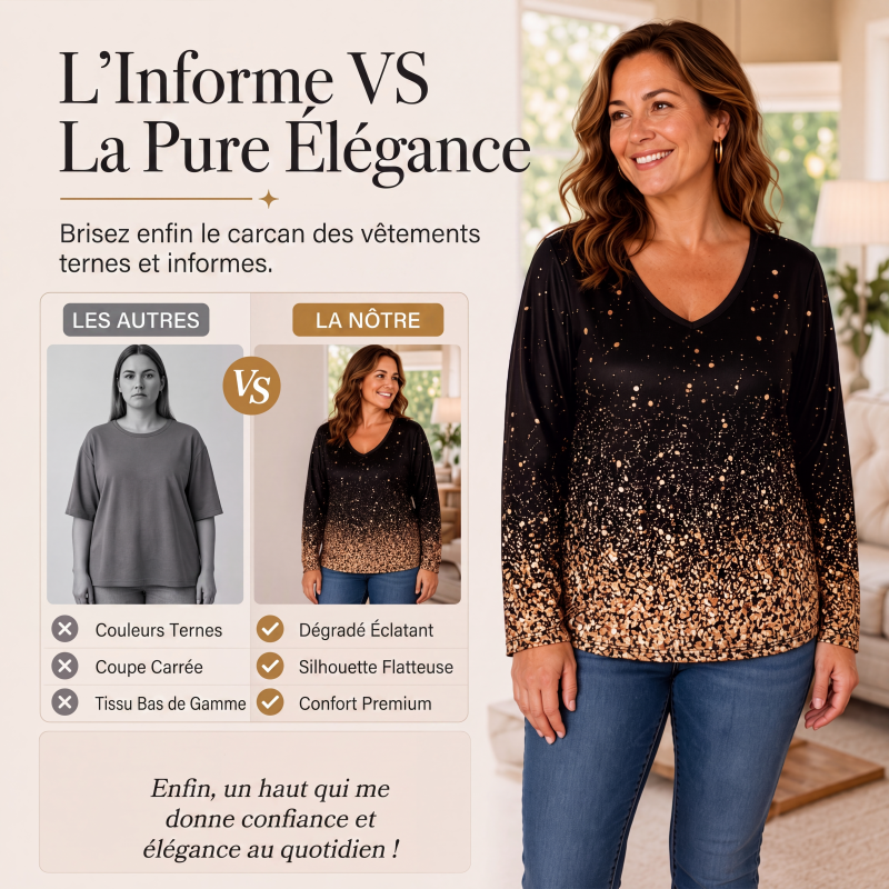 Chemise à manches longues pour femme, col V, imprimé dégradé