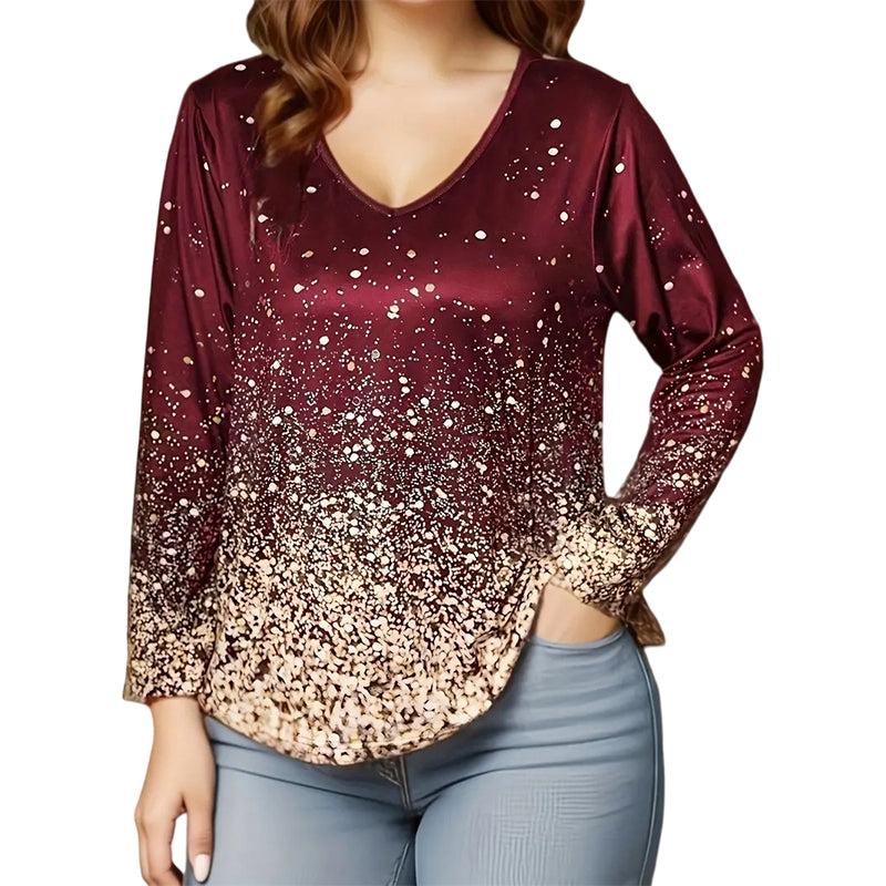 Chemise à manches longues pour femme, col V, imprimé dégradé
