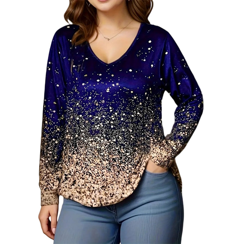 Chemise à manches longues pour femme, col V, imprimé dégradé