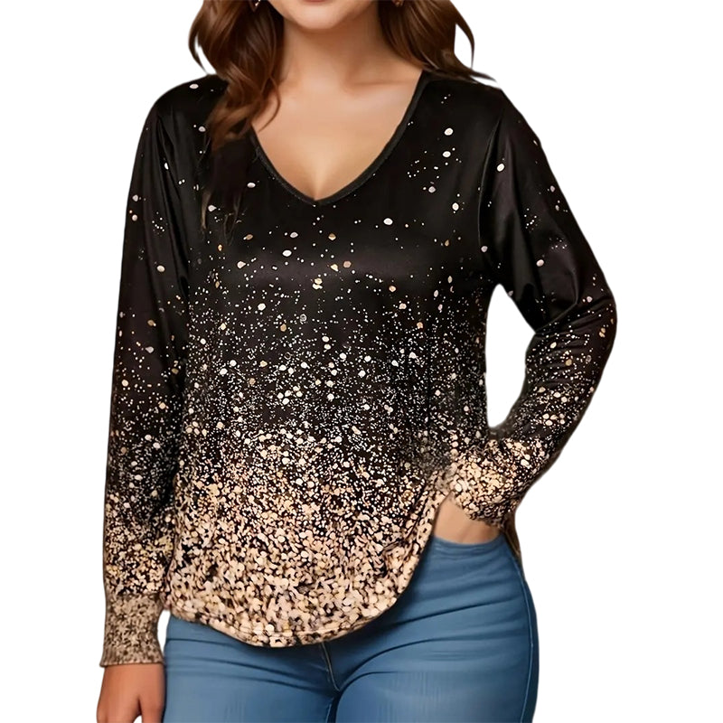 Chemise à manches longues pour femme, col V, imprimé dégradé