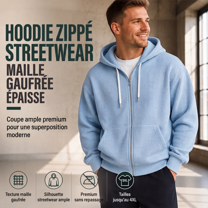 Sweat à capuche en maille gaufrée à fermeture éclair intégrale pour homme