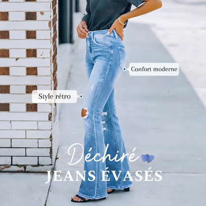 Jean flare taille haute détruit pour femme