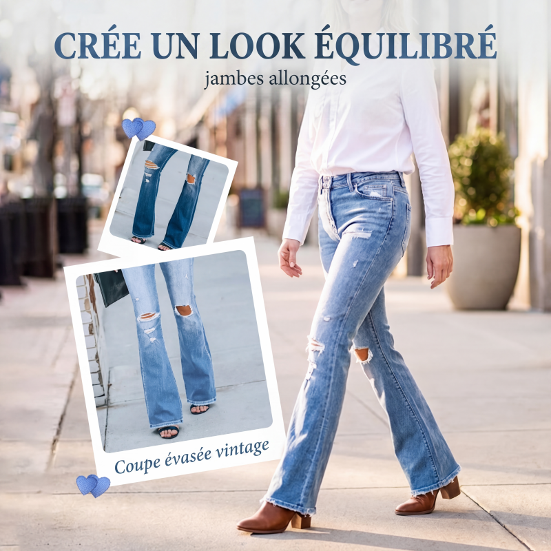 Jean flare taille haute détruit pour femme