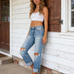 Jean flare taille haute détruit pour femme
