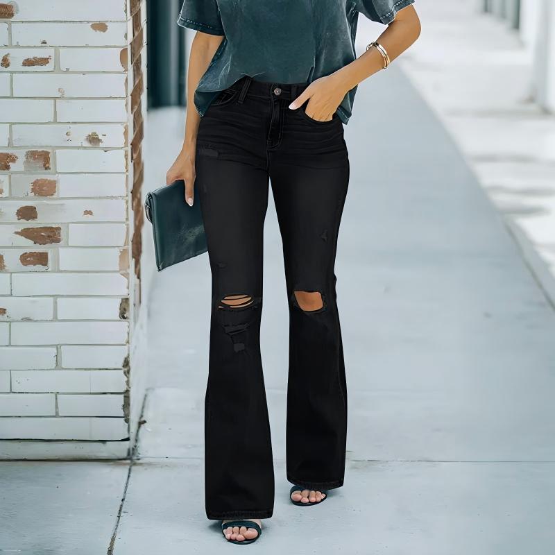 Jean flare taille haute détruit pour femme