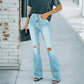 Jean flare taille haute détruit pour femme