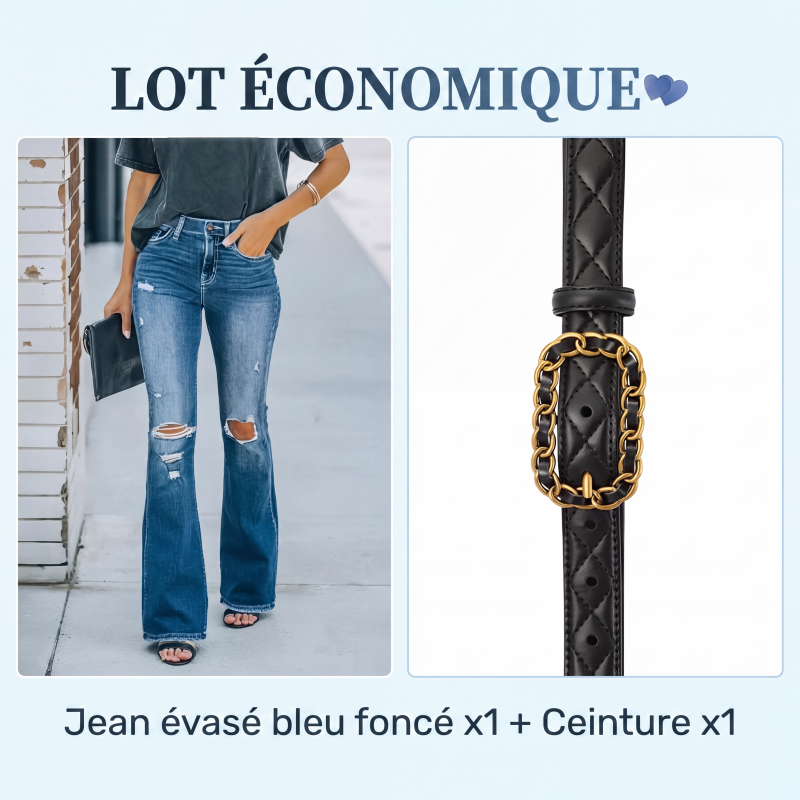 Jean flare taille haute détruit pour femme