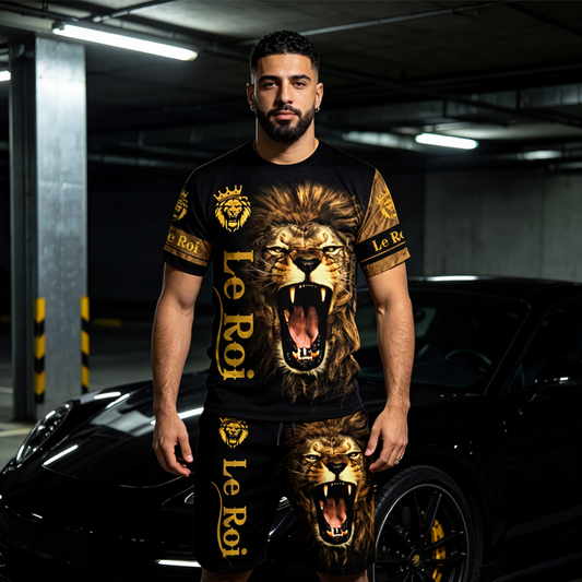 ✨ Ensemble Homme 2 Pièces – T-Shirt à Motif Animalier & Short Décontracté