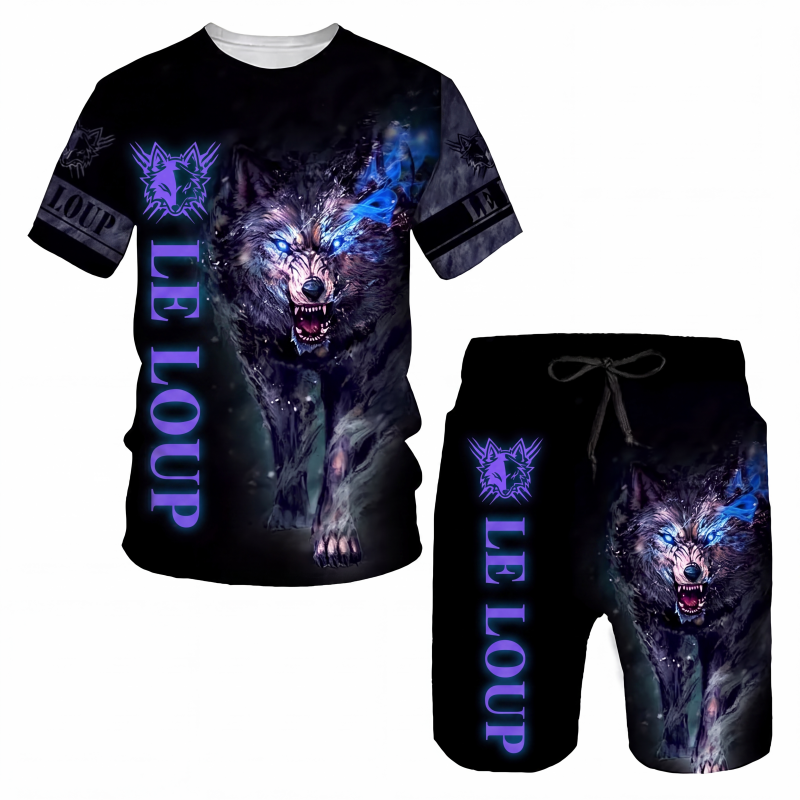 ✨ Ensemble Homme 2 Pièces – T-Shirt à Motif Animalier & Short Décontracté