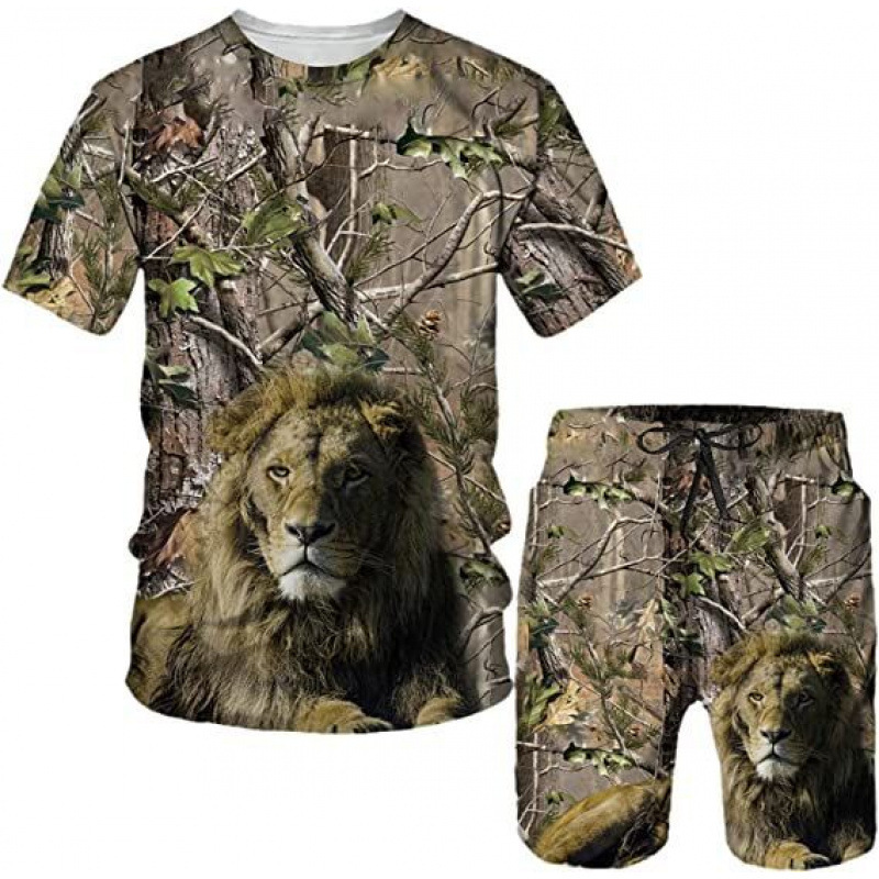 ✨ Ensemble Homme 2 Pièces – T-Shirt à Motif Animalier & Short Décontracté