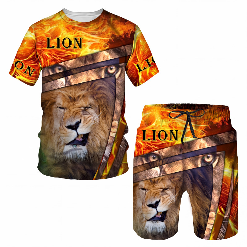 ✨ Ensemble Homme 2 Pièces – T-Shirt à Motif Animalier & Short Décontracté