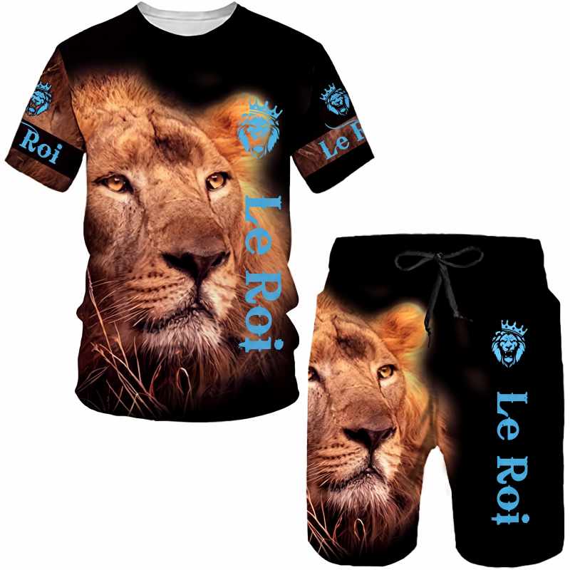 ✨ Ensemble Homme 2 Pièces – T-Shirt à Motif Animalier & Short Décontracté