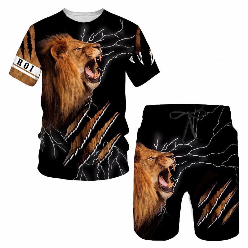 ✨ Ensemble Homme 2 Pièces – T-Shirt à Motif Animalier & Short Décontracté