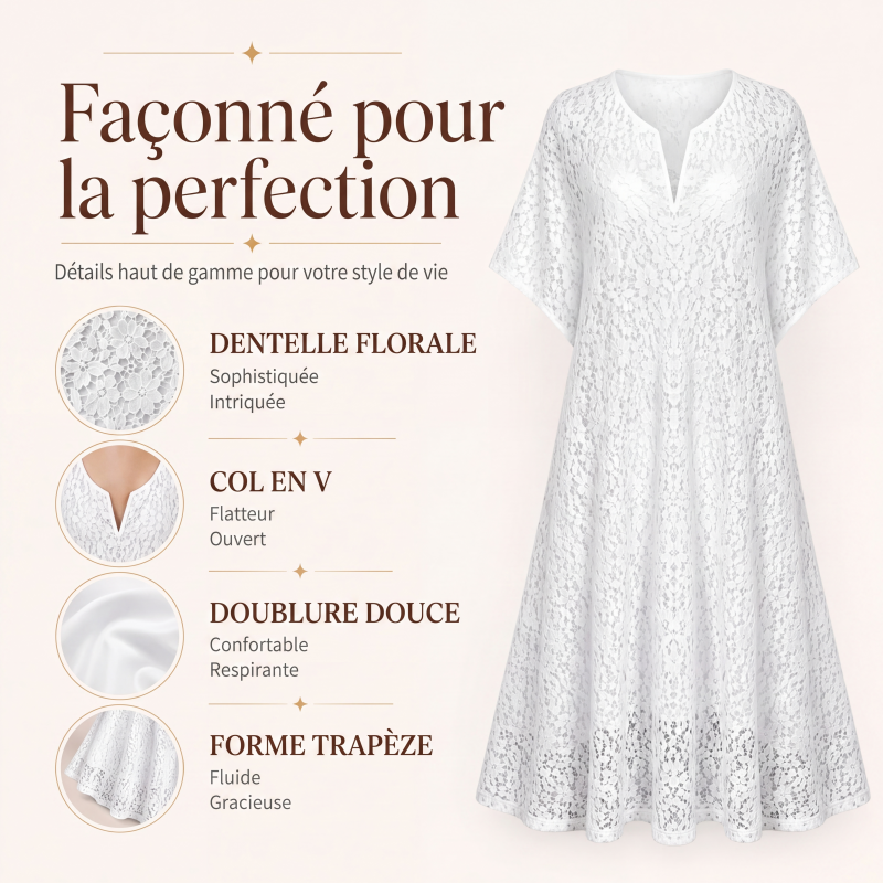 Robe longue pour femme en dentelle avec col V et détails au crochet