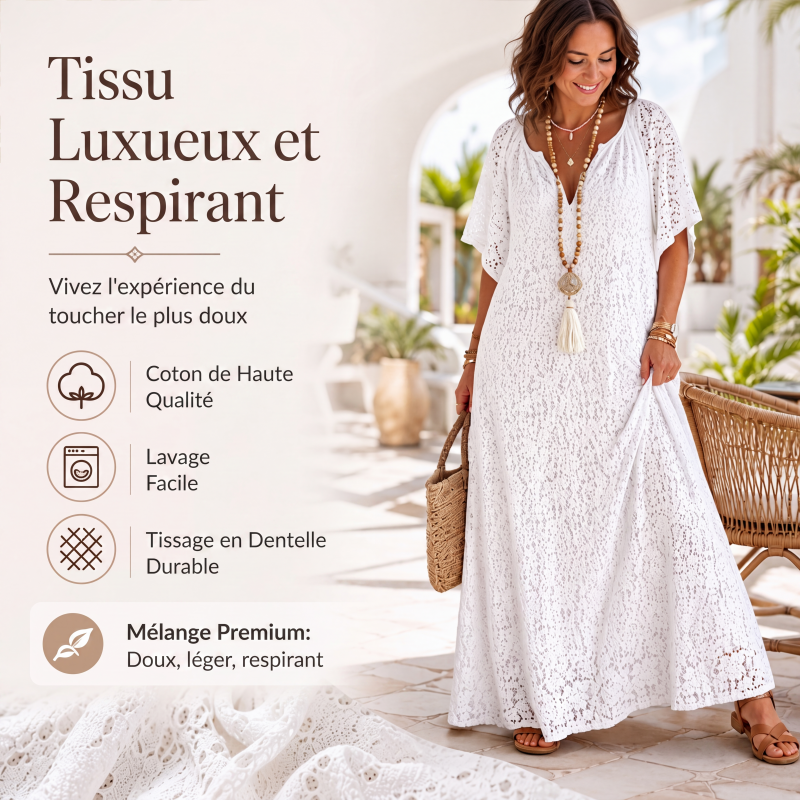 Robe longue pour femme en dentelle avec col V et détails au crochet