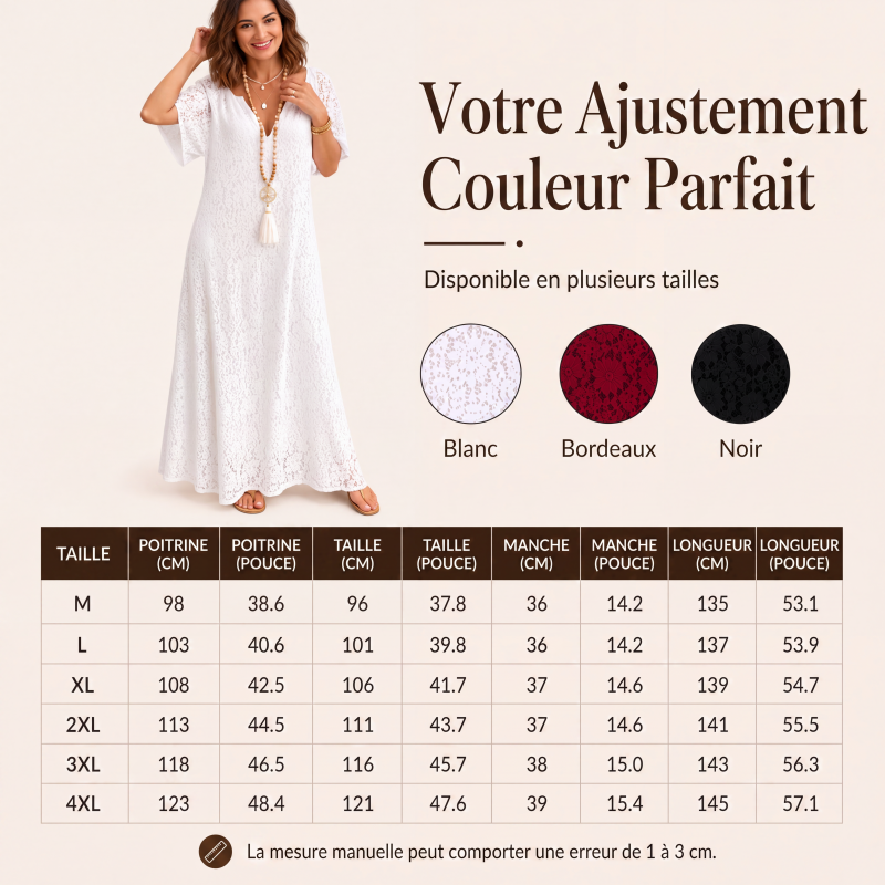 Robe longue pour femme en dentelle avec col V et détails au crochet