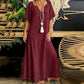 Robe longue pour femme en dentelle avec col V et détails au crochet