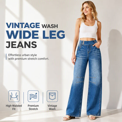 Jeans extensibles à jambes larges pour femme