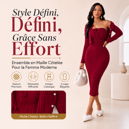 Robe bodycon en maille côtelée pour femme avec cardigan court
