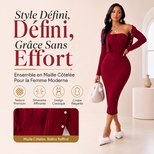 Robe bodycon en maille côtelée pour femme avec cardigan court