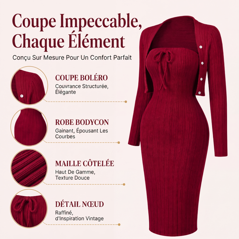 Robe bodycon en maille côtelée pour femme avec cardigan court