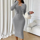 Robe bodycon en maille côtelée pour femme avec cardigan court
