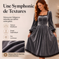 Robe vintage en velours à col carré pour femme