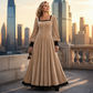 Robe vintage en velours à col carré pour femme