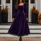 Robe vintage en velours à col carré pour femme