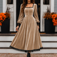 Robe vintage en velours à col carré pour femme