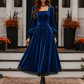 Robe vintage en velours à col carré pour femme
